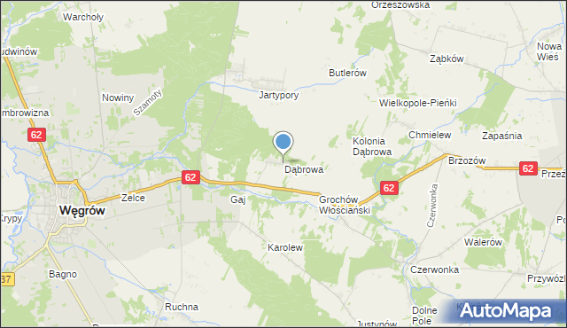 mapa Dąbrowa, Dąbrowa gmina Sokołów Podlaski na mapie Targeo